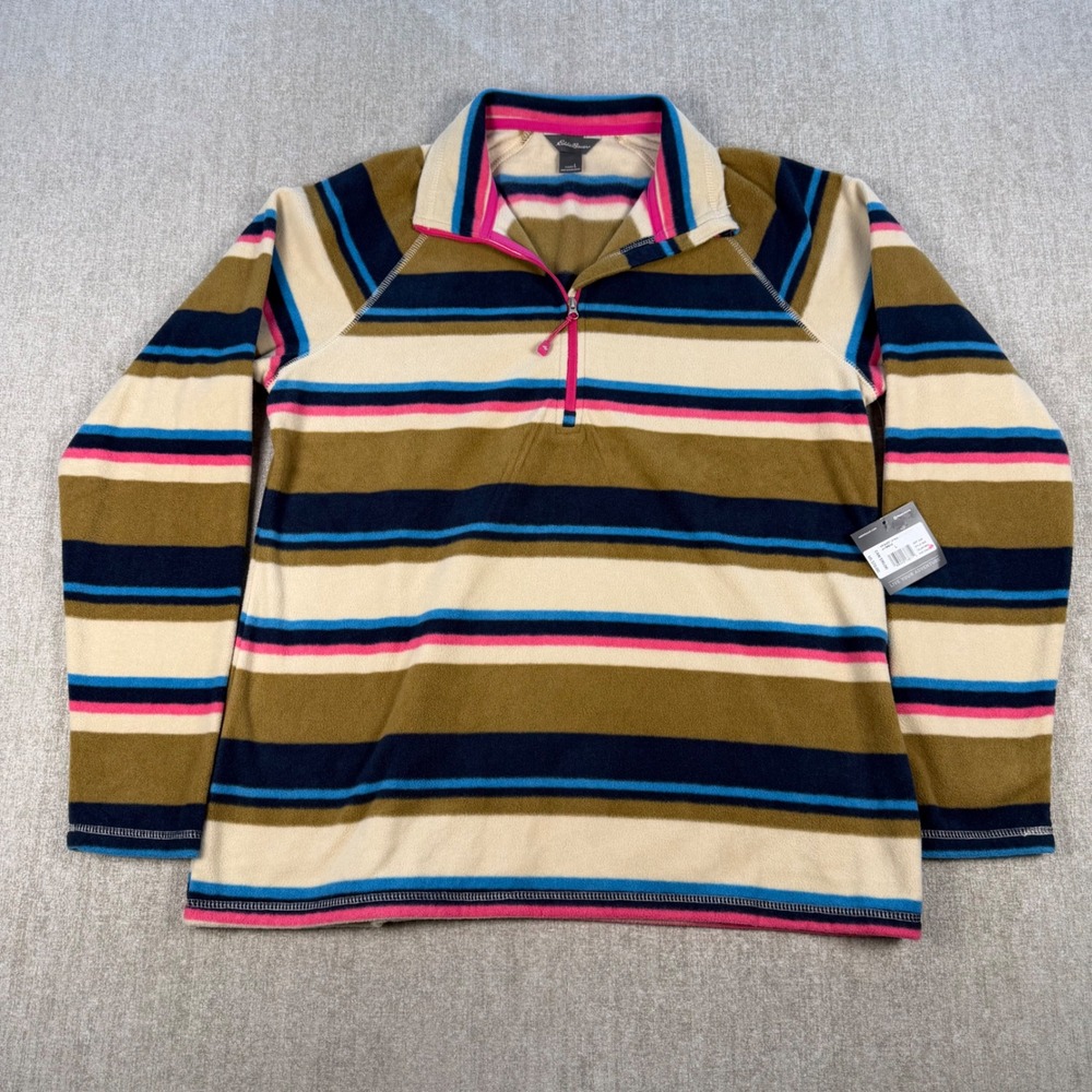 NWT Eddie Bauer Quest Fleece Pullover Women L Multi-Color Striped 1/4 Zip